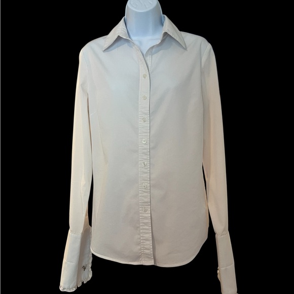 Tahari L/Sleeve Women’s Button Front, Fitted Back WhiteTop Size 10 French Cuffs. - Picture 3 of 8